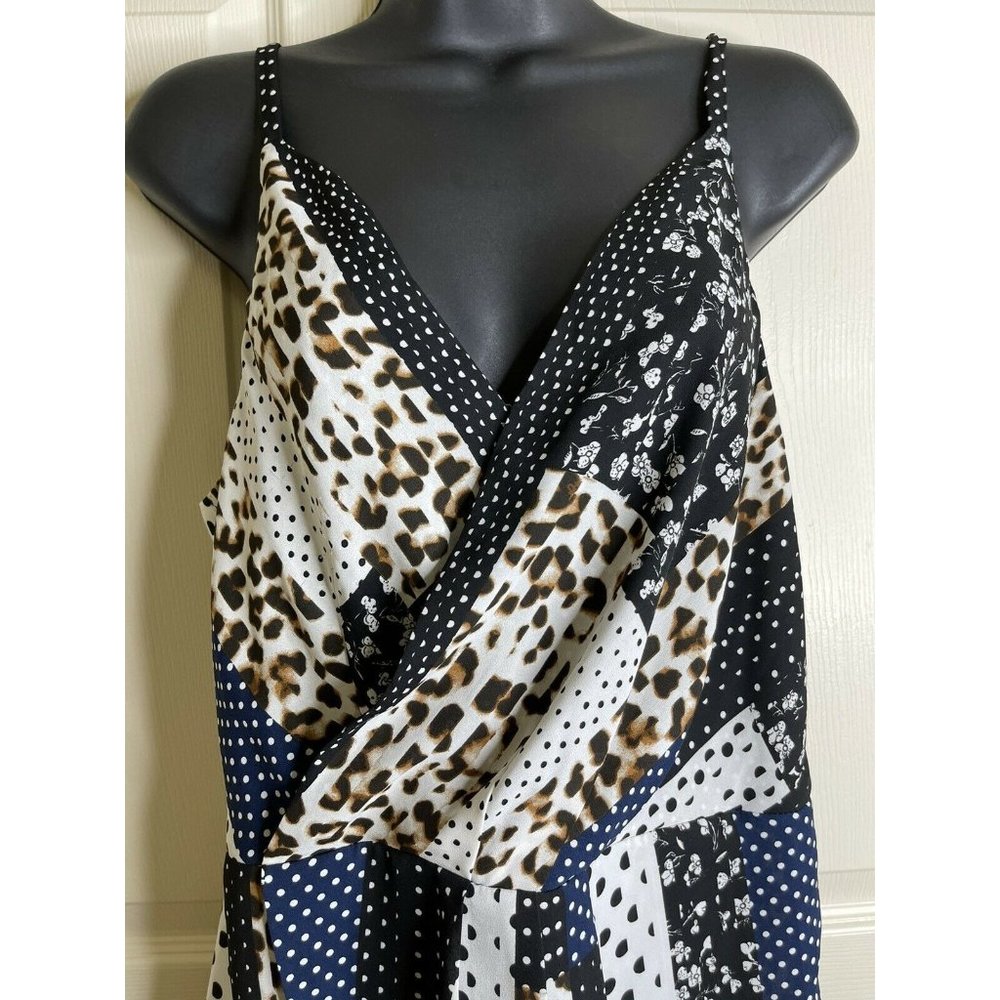 Cabi Blouse Women Size 8 M Sleeveless Contrasting Patterns Leopard Polka Dot Top - Picture 3 of 10